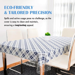 Kuber Industries Dining Table Cover | PVC Table Cloth Cover | 6-Seater Table Cloth | Table Protector Cover | Table Cover for Dining Table | Blue Check Table Cover | 60x90 Inch | DTC | White