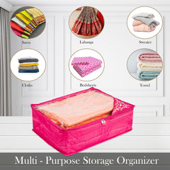 Heart Home Saree Cover | Clothes Storage Bag | Storage Organizer Bag | Zip Closure Saree Cover | Wardrobe Organizer | Side Embroidery Saree Cover | 6 Inch | Pack of 2 | Pink