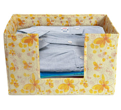 Kuber Industries Flower Print 2 Pieces Large Capacity Space Saver Closet, Stackable and Foldable Saree, Clothes Storage Bag, Non-Woven Rectangle Cloth Saree Stacker Wardrobe Organizer (Ivory & Red)