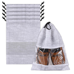 Heart Home Shoe Bags | Shoe Bags for Travel | Drawstring Shoe Storage Bags | Storage Organizers Set | Shoe Cover with Transparent Window | Shoe Pouches | Jute-Print | Pack of 6 | Gray