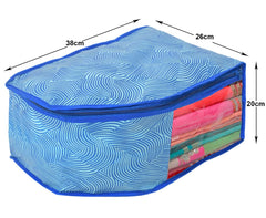 Heart Home Lahariya Printed Non-Woven Blouse Cover Wardrobe Organiser Clothes Storage Bag With Front Window- Pack of 4 (Blue)-44HH0548