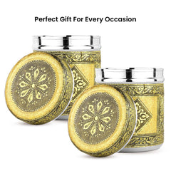 Heart Home 1600ml Rexine Crafted Stainless Steel Containers for Kitchen with Lid | Aesthetic Multipurpose Storage Canister for Kitchen Organizer | Steel Dabba/Box for home | Gold