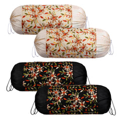 Heart Home Bolster Covers | Polyester Bolster Cover Set | Diwan Bolster Cover Set | Bolster Pillow Cover | Embroidery Design Masand Cover | 16x32 Inch | Pack of 4 | Multicolor