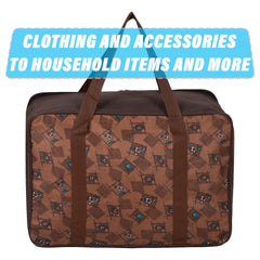 Heart Home Storage Bag | Clothes Storage Attachi Bag | Underbed Storage Bag | Zipper Storage Bag | Wardrobe Organizer with Handle | Travel Attachi Bag | Flower Check | Small | Brown