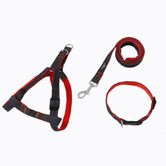 Kuber Industries Dog Collar Belt & Harness With Adjustable Leash|Premium Demin Fabric|Metal Hooks|PDMGL-013-08|Blue