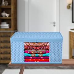 Heart Home Saree Cover | Zip Closure Saree Cover | Clothes Storage Bag | Wardrobe Organiser | Transparent Window Saree Cover | Floral-Design | 9 inch | Pack of 12 | Blue
