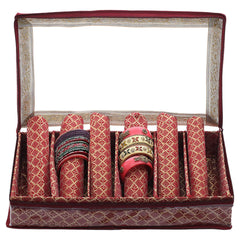Heart Home Multipurpose Matka Pattern Laminated 6 Rod Bangle Box/Organizer/Case With Tranasparent Top - Pack of 2 (Maroon)-47HH0479