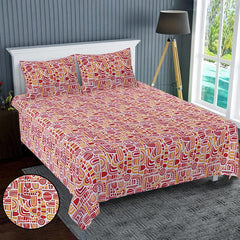 Kuber Industries Double Bedsheet|Cotton 120 TC Luxury Printed Soft & Lightweight Bedsheet with 2 Pillow Covers (Red) (Pack of 2)