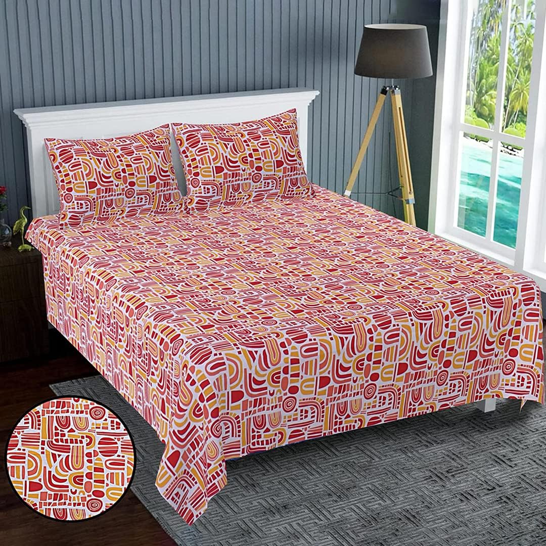 Urbane Home Double Bedsheet|Cotton 120 TC Luxury Printed Soft & Lightweight Bedsheet With 2 Pillow Covers (Red)