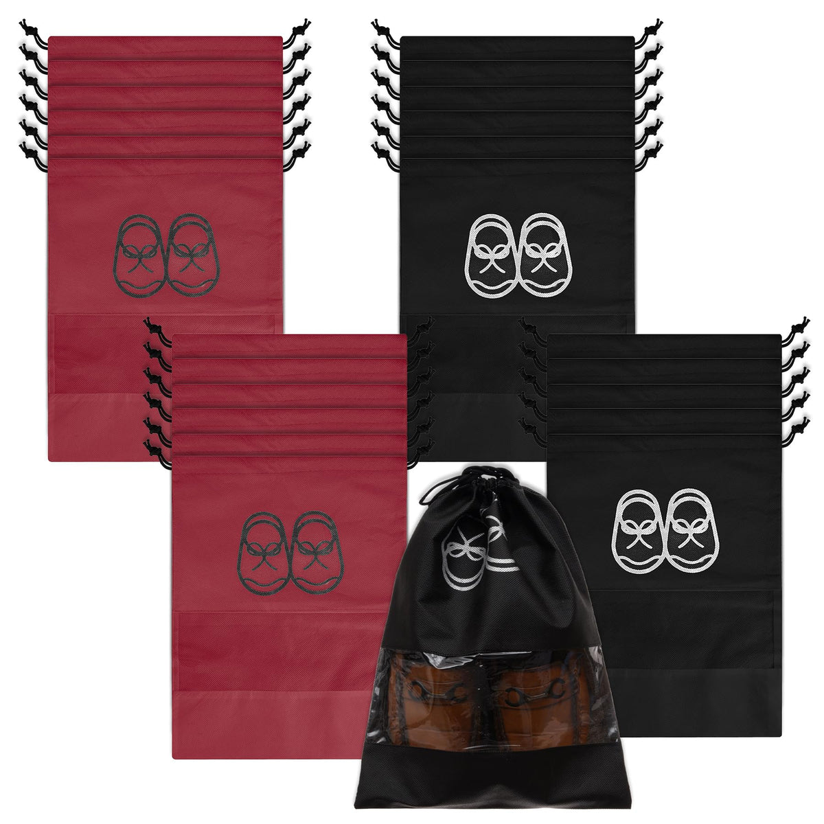 Heart Home Shoe Cover | Travel Shoe Storage Bags | Non-Woven Storage Bag | Shoe Cover with Drawstring | Shoe Organizer with Clear window | Pack of 24 | Multi