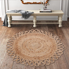 Kuber Industries Hand Woven Carpet Rugs|Natural Stitch Braided Jute Door mat|Round Shape Mat for Bedroom,Living Room,Dining Room,Yoga,72x72 cm,(Brown)