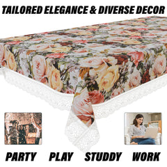 Heart Home Center Table Cover | PVC Table Cloth Cover | 4 Seater Table Cloth | Rose Table Cover | Table Protector | Table Cover for Center Table | 40x60 Inch | CTC | White