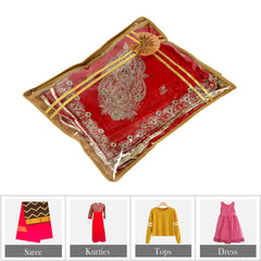 Heart Home Saree Cover | Clothes Storage Bag | Single Packing Saree with Zip Closure | Wardrobe Organizer | Cloth Stoarge Organizer | Bow New Flower-Design | Pack of 12 | Brown