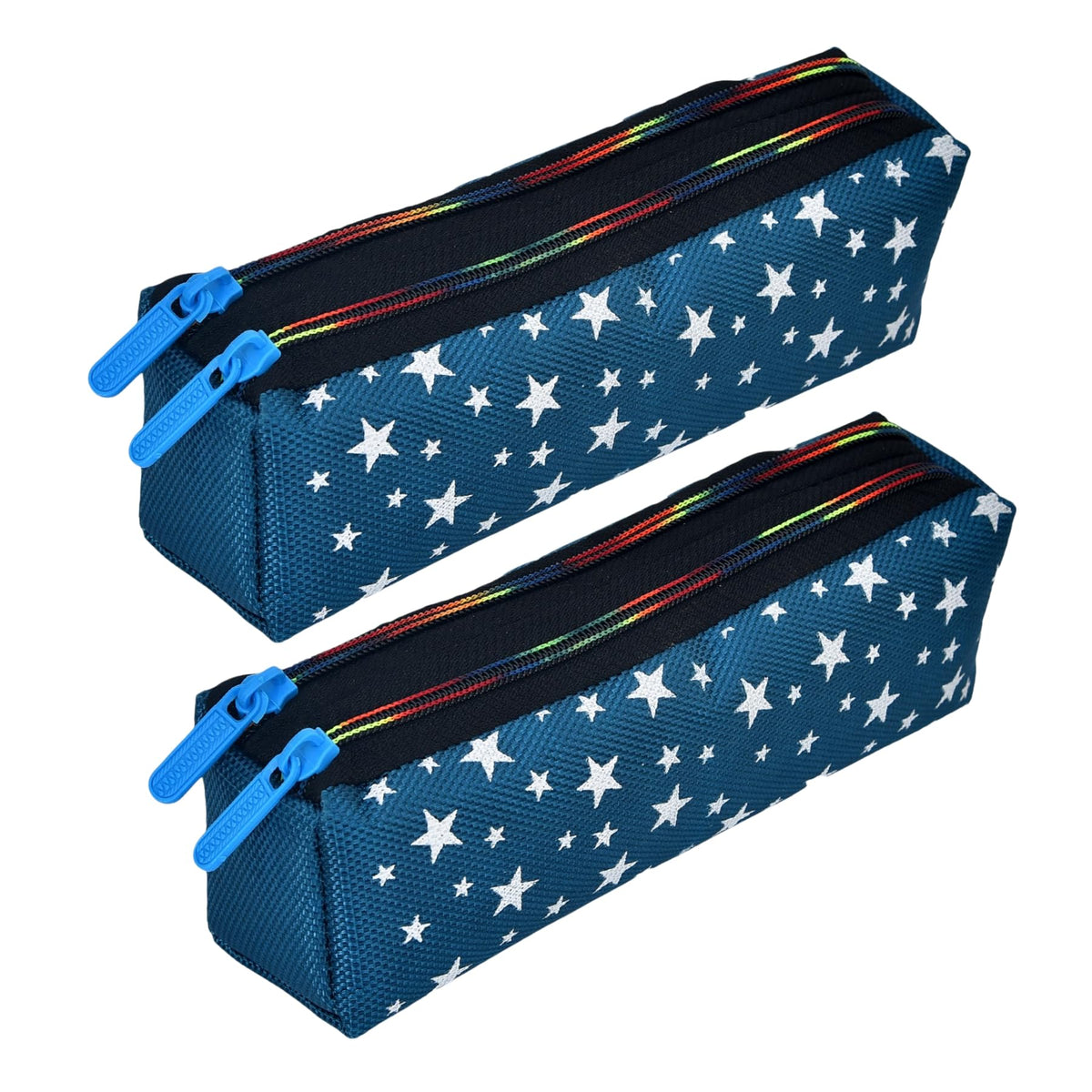 Heart Home Pencil Pouch|Rexine Stationary Pouch|Pencil Utility Pouch|School Pencil Case for Kids|Pen-Pencil Box for Kids|2 Zipper Pencil Organizer|Star Pencil Pouch|Pack of 2|Blue