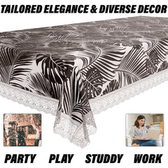 Heart Home Dining Table Cover | PVC Table Cloth Cover | 8 Seater Table Cloth | 3D Leaf Table Cover | Table Protector | Table Cover for Dining Table | 60x108 Inch | DTC | Brown