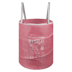 Kuber Industries Laundry Basket | Round Foldable Laundry Basket | Jute Storage Bag with Button Handles | Clothes Basket for Home | Toy Storage Basket | 45 LTR | Pink