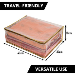 Heart Home Saree Cover | Golden Lace PVC Laminated Net Saree Cover | Wardrobe Saree Organizer | Garment Storage Bag | Clothes Storage Bag | Pack of 2 | Transparent