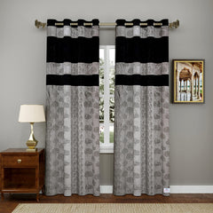 Heart Home Forest Printed 7 ft Door Curtain for Living Room, Bed Room, Kids Room with 8 Eyelet- Pack of 2 (Black & Grey)-Hs43Hearth25611(Polyester_Black)