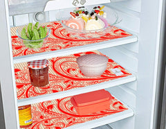 Kuber Industries Leaf Design 3 Pieces PVC Refrigerator/Fridge Multipurpose Drawer Mat Set (Red) CTKTC33615