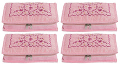 Kuber Industries Embroidery Design Portable Jewellery Organizer With 6 Tranasparent Pockets For Keeps Your Jewellery,Earrings, Pendants Organized And Secure- Pack of 4 (Pink)