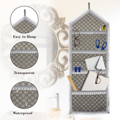 Heart Home Paper Holder | Foldable Hanging Organizer | PVC Shining Check Design Document Holder | Wall Hanging Organizer with 3 Pocket | Pack of 2 | Silver