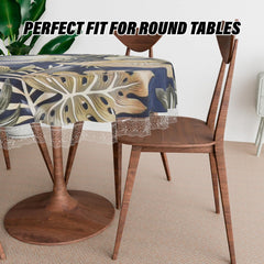 Heart Home Round Table Cover | PVC Table Cloth for Round Tables | 4 Seater Round Table Cloth | Green Leaf Kitchen Dining Tablecloth | Tabletop Cover | 60 Inch | Blue