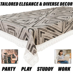 Kuber Industries Dining Table Cover | PVC Table Cloth Cover | 8 Seater Table Cloth | Triangle Table Cover | Table Protector | Table Cover for Dining Table | 60x108 Inch | DTC | Gray