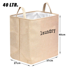 Heart Home Laundry Basket | Square Foldable Laundry Basket | Jute Storage Bag with Handles | Clothes Basket for Home | Toy Storage Basket | 40 LTR | Golden