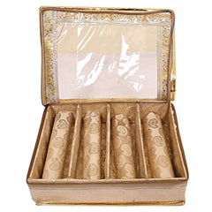 Kuber Industries Brocade 2 Piece Cloth 4 Rod Bangle Box, Gold,Standard,CTKTC0288