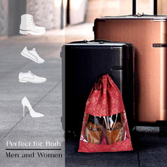 Heart Home Shoe Bags | Shoe Bags for Travel | Drawstring Shoe Storage Bags | Storage Organizers Set | Shoe Cover with Transparent Window | Shoe Pouches | Golden-Print | Pack of 6 | Maroon