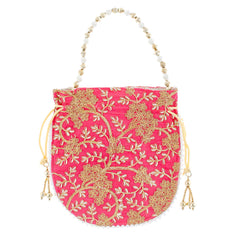 Kuber Industries Ethnic Clutch Silk 2 Pieces Potli Batwa Pouch Bag with Beadwork Gift for Women (Green & Pink) - CTKTC42151