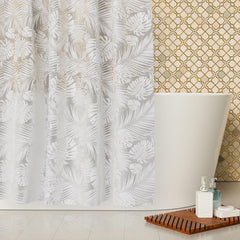 Heart Home Shower Curtain | PVC Shower Curtain with Hooks | Shower Curtain for Bathroom | AC Shower Curtain | Self Leaf Bathroom Shower Curtain | 7 Feet | Pack of 2 | White