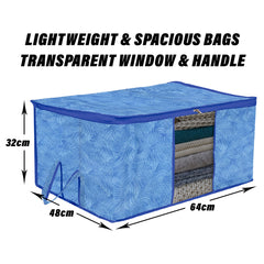 Heart Home Underbed Storage Bag | Clothes Storage Organizer | Blanket Cover with Clear Window | Zipper Closure & Handle Cloth Organizer | Lahariya-Design | Large | Pack of 2 | Blue