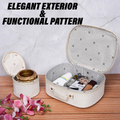 Heart Home Jewellery Kit|Cosmetic Storage Box|Travel Pouch|Jewellery Box for Women|Jewellery Make up Organizer|5 Different Pouch|Dot Vanity Pouch|White