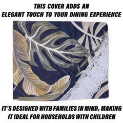 Heart Home Round Table Cover | PVC Table Cloth for Round Tables | 4 Seater Round Table Cloth | Green Leaf Kitchen Dining Tablecloth | Tabletop Cover | 60 Inch | Blue