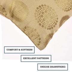 Kuber Industries Cushion Cover | Pillow Covers for Sofa | Throw Cushion Cover | Polyester Cushion Covers | Banarasi Gola Cushion Covers | Set of 5 | 16 Inch | Golden
