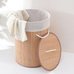 Heart Home 61 Ltr Rectangular Bamboo Laundry Basket For Clothes With Lid | Washing Clothes Storage Box -Dark Brown
