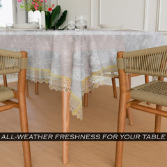Kuber Industries Dining Table Cover | PVC Table Cover | Golden Embossed Lace Flower Table Cover | Table Protector | Table Cover for Dining Table | 60x90 | Transparent
