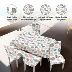 Kuber Industries Set of 5 Waterproof & Oil Repellent Dining Table Chair Cover 4 Seater Full Set | Washable & Dustproof Table & Seat Cover Protector Slipcover | Easter Egg Pattern White
