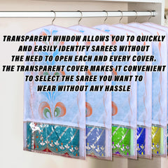 Heart Home Hanging Saree Cover | Brush Painting Pattern Saree Cover | Non-Woven Saree Covers for Home | Saree Cover with Small Transparent view | Pack of 6 | Peach