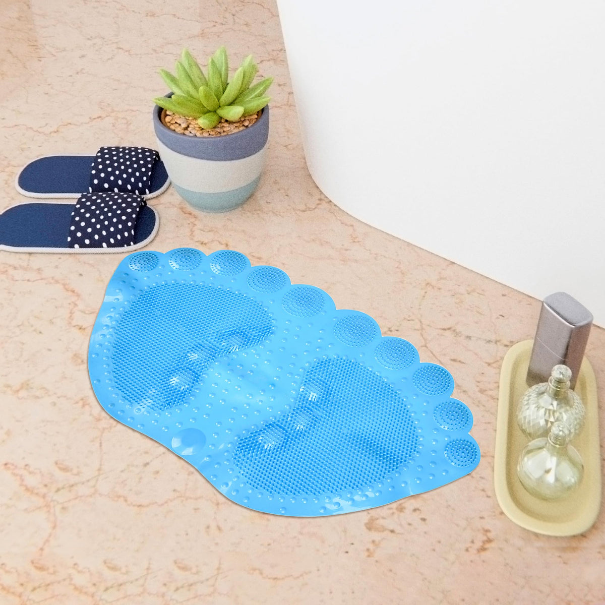 Heart Home Bath Mat | PVC Bathroom Mat | Shower Bath Mat | Foot Shape Bath Tub Mat | Foot Massager Mat | Anti-Skid Floor Mat | Shower Mat | Blue