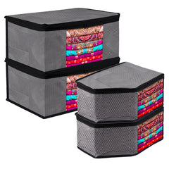 Heart Home Saree Cover & Blouse Cover Set | Saree & Blouse Organizer Combo Set | 2 Pieces Blouse & 2 Pieces Saree Cover Set | Zipper Closure | Lining-Design | Set of 4 | Gray