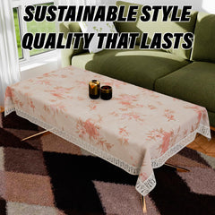 Kuber Industries Center Table Cover | PVC Table Cloth Cover | 4 Seater Table Cloth | Red Flower Table Cover | Table Protector | Table Cover for Center Table | 40x60 Inch | CTC | Cream