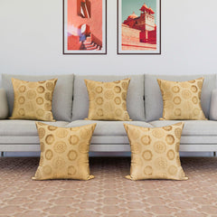 Kuber Industries Cushion Cover | Pillow Covers for Sofa | Throw Cushion Cover | Polyester Cushion Covers | Banarasi Gola Cushion Covers | Set of 5 | 16 Inch | Golden