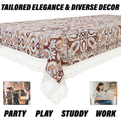 Heart Home Dining Table Cover | PVC Table Cover | Reusable Cloth Cover for Table Top | Star Design Dining Table Cover | Table Protector Cover | 60x90 Inch | Brown