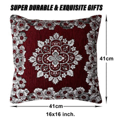 Heart Home Cushion Cover | Sofa Cushion Covers | Embossed Square Cushion Covers | Velvet Cushion Covers | Couch Cushion Covers | Set of 5 | 16 Inch | Maroon