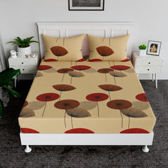 Heart Home Double Bedsheet | Bedsheet for Double Bed | Double Bedsheet with 2 Pillow Covers | Cotton Double Bed Sheet Set | Flower Bedsheet | 90x100 | Cream & Maroon