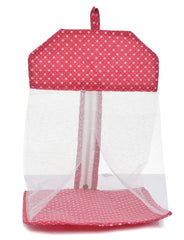Kuber Industries Dot Printed Cotton Hanging Mesh Clothes Bag, Organizer For Store Socks, Underwear, Clothespins,Gadget,Cosmetic,Garlic,Onion With Zipper & Hanging Loop (Pink), (49KM0428)