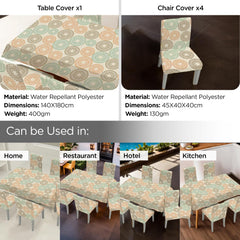Kuber Industries Set of 5 Waterproof & Oil Repellent Dining Table Chair Cover 4 Seater Full Set | Washable & Dustproof Seat Cover Protector Slipcover Cloth | Multicolor Circular Pattern