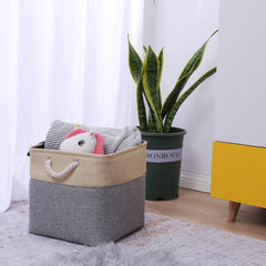 Kuber Industries Foldable Storage Basket|Polyester Toy Storage Bin|Wardrobe Organizer For Clothes (Dark Grey & Brown) (Pack Of 2)